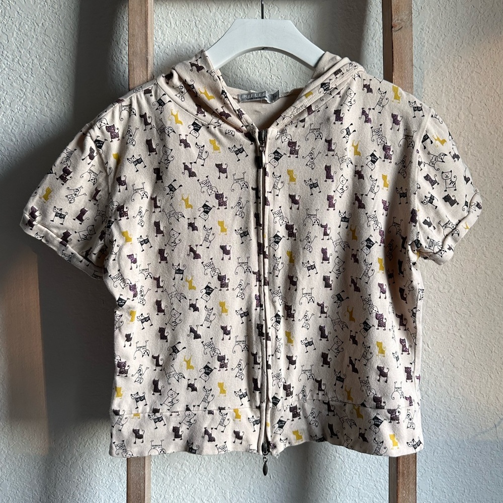 Riflessi Cat Dog Graphic Short Sleeved Zip Up Hoodie girls sz: XL